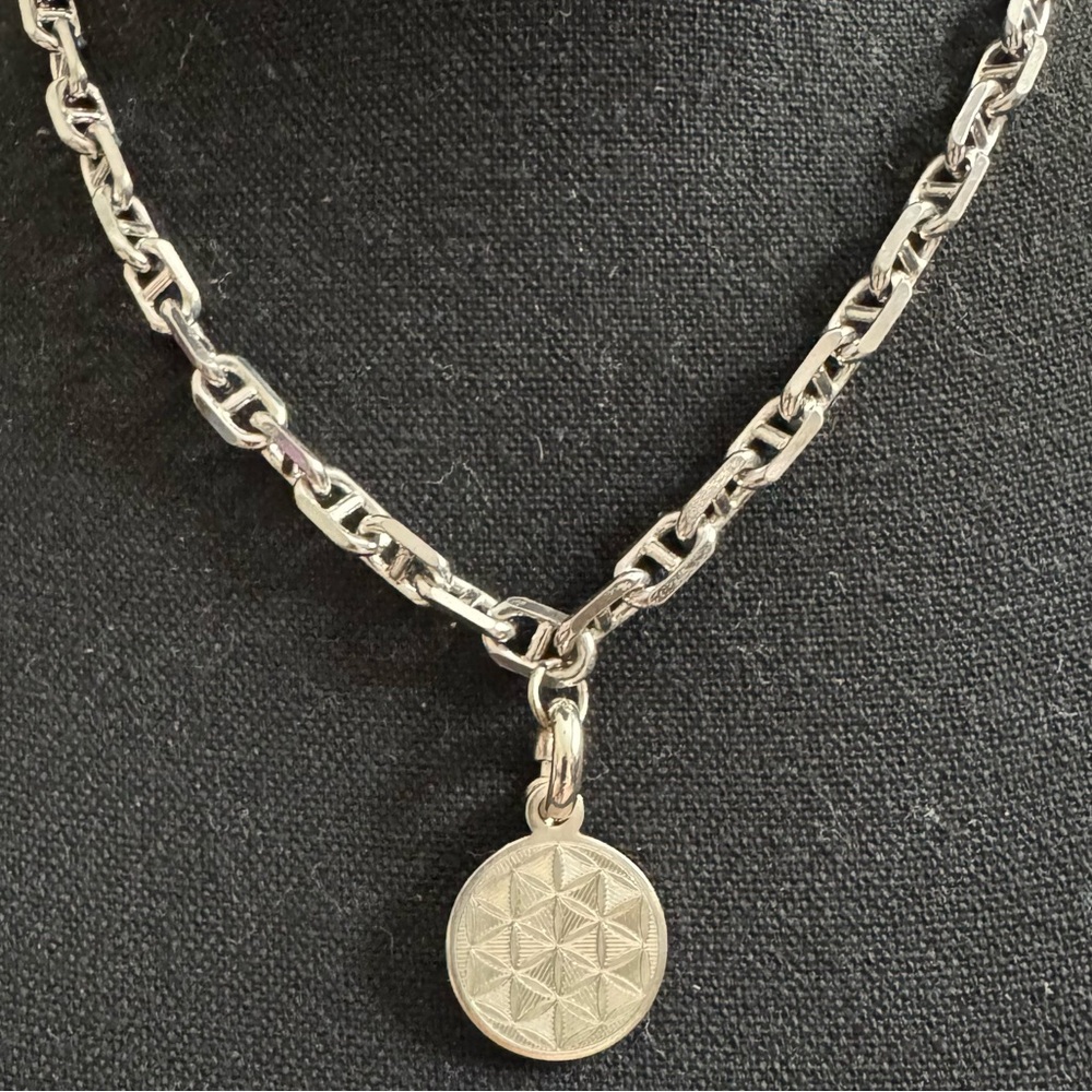 Elegant Solid Silver Necklace with Geometric Pendant Charged Energy by High Chi